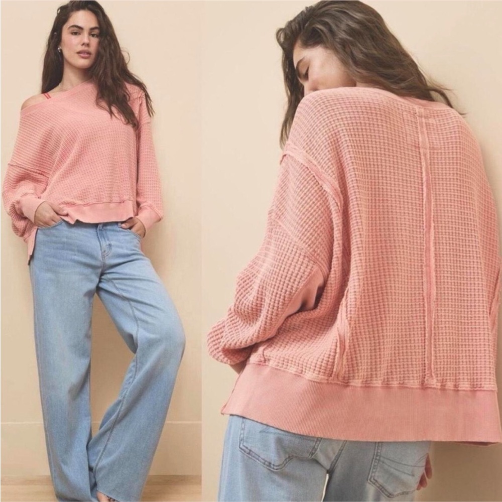 American Eagle Outfitters Waffle-Knit Crewneck Sweater - Dusty Rose